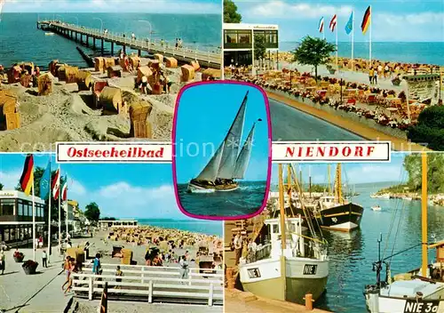 AK / Ansichtskarte Niendorf__Ostseebad_Timmendorferstrand Seebruecke Strandpartien Kutterhafen 