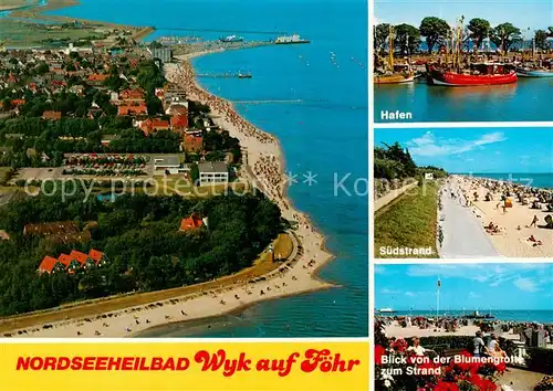 AK / Ansichtskarte Wyk__Foehr Fliegeraufnahme Hafen Suedstrand Blumengrotte 