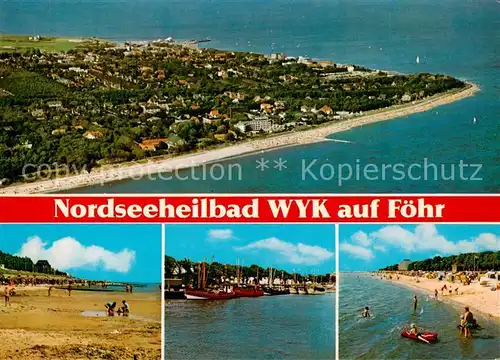 AK / Ansichtskarte Wyk__Foehr Fliegeraufnahme Strandpartien Fischerhafen 