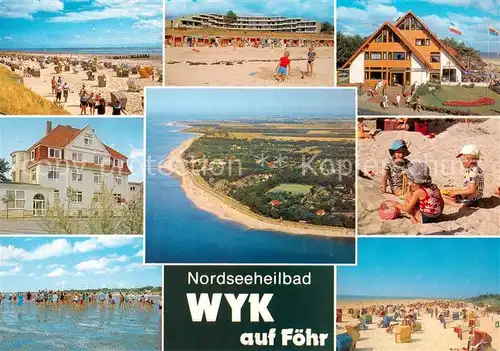 AK / Ansichtskarte Wyk__Foehr Strandpartien Wattwanderung Fliegeraufnahme Schloss am Keer Kinderheim 