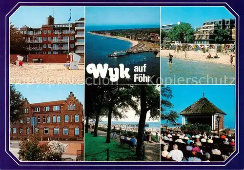 AK / Ansichtskarte Wyk__Foehr Hotels Fliegeraufnahme Strandpartien Musikkonzert 