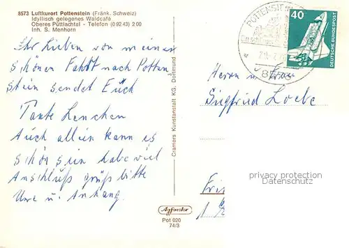 AK / Ansichtskarte Pottenstein_Oberfranken Waldcafe Pottenstein_Oberfranken