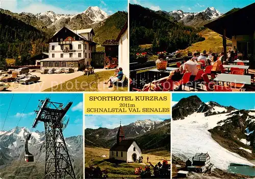 AK / Ansichtskarte Schnalstal_Trentino_IT Sporthotel Kurzras Terrasse Gondelbahn Kapelle Gletscher 