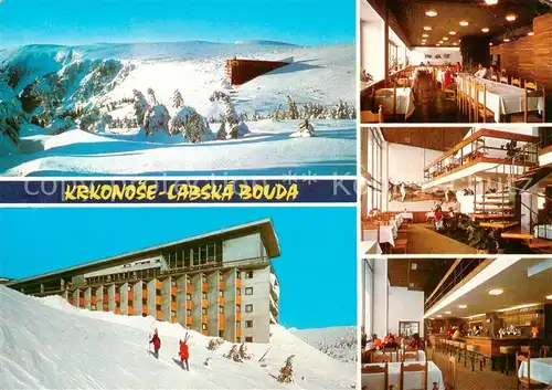AK / Ansichtskarte Krkonose_CZ Labska Bouda Gastraeume Bar Winterpanorama 