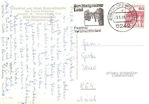 AK / Ansichtskarte Bischofswiesen Gasthof und Hotel Brennerbascht Freiterrasse Panorama Bischofswiesen