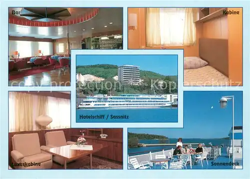 AK / Ansichtskarte 73837128 Dampfer_Oceanliner Sassnitz Hotelschiff Kabine Luxuskabine Bar Sonnendeck 