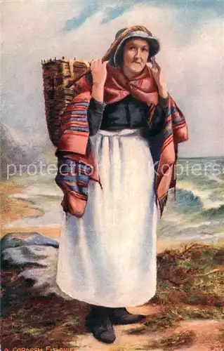 AK / Ansichtskarte 73837216 Verlag_Tucks_Oilette_Serie Cornish Fishwiff Frau mit Korb am Kopf 