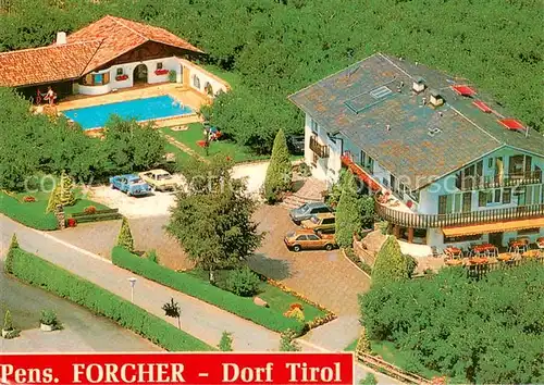 AK / Ansichtskarte  Dorf-Tirol_Suedtirol_IT Pension Forcher Fliegeraufnahme 