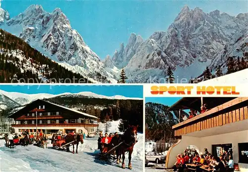 AK / Ansichtskarte  Sexten_Sesto_Suedtirol_IT Panorama Pferdeschlittenfahrt Sport Hotel  
