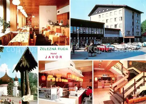 AK / Ansichtskarte  Zelezna_Ruda_Markt_Eisenstein_CZ Hotel Javor Gastrau Kirche Theke Treppenaufgang 