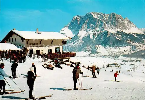 AK / Ansichtskarte 73837422 Lermoos_Tirol_AT Restaurant Gschwandtkreuz mit Zugspitze 