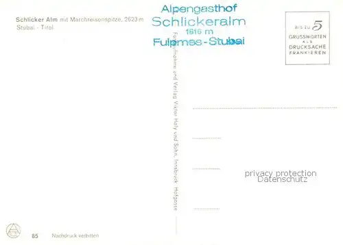 AK / Ansichtskarte 73837428 Fulpmes_Tirol_AT Alpengasthof Schlickeralm mit Marchreisenspitze 