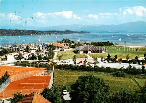 AK / Ansichtskarte 73837443 Seebruck_Chiemsee Blick zum Yachthafen See und Gebirge Seebruck Chiemsee