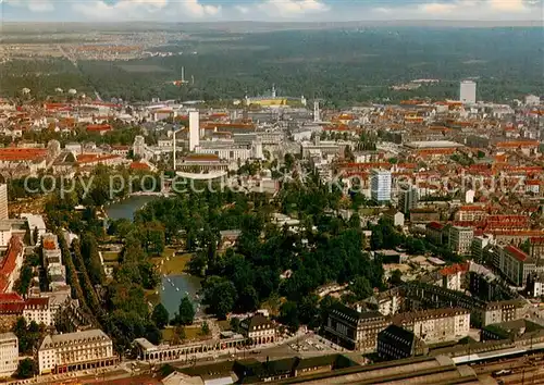 AK / Ansichtskarte 73837484 Karlsruhe_Baden Fliegeraufnahme mit Stadtgarten und Zoo Karlsruhe_Baden