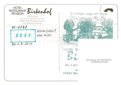 AK / Ansichtskarte  Waldmichelbach Hotel Restaurant Pension Birkenhof Gastraeume Waldmichelbach