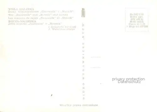 AK / Ansichtskarte 73837506 Wisla_Malinka_Weichsel_Oberschlesien_PL Domy wypoczynkowe Gazownik i Hutnik 