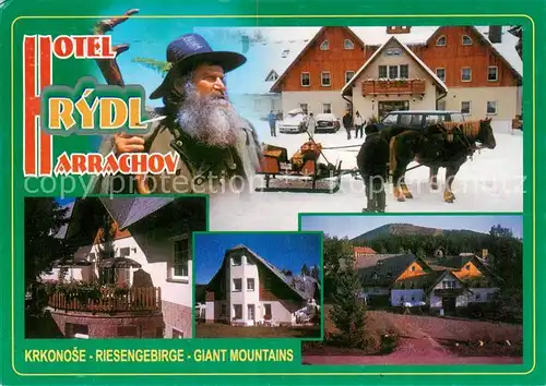 AK / Ansichtskarte  Krkonose_CZ Hotel Rydl Harrachov Pferdeschlitten Panorama 