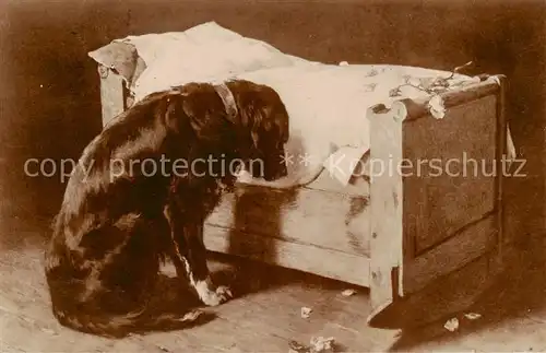 AK / Ansichtskarte Hunde Hund vor Kinderbettchen 