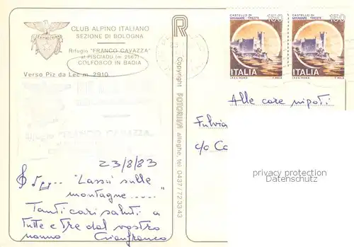 AK / Ansichtskarte Colfosco_in_Badia_1645m_Dolomiti_IT Rifugio Franco Cavazzaet Pisciadu 