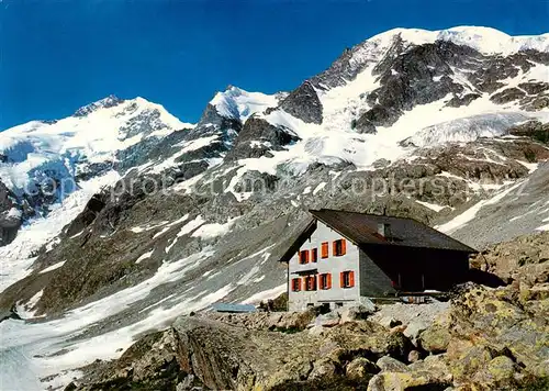 AK / Ansichtskarte Bovalhuette_SAC_2495m_Morteratsch_GR mit Piz Bernina und Piz Morteratsch 