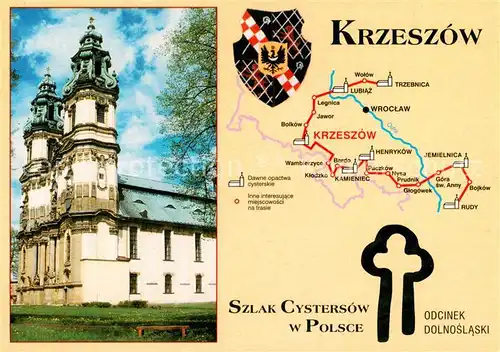 AK / Ansichtskarte Krzeszow_Landeshut_Niederschlesien_PL Wieze zach Kosciola pw Matki Boskiej Laskaweij Herb zakonu oo Cystersow  