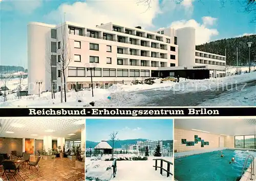 AK / Ansichtskarte Brilon Reichsbund Erholungszentrum Foyer Winterpanorama Hallenbad Brilon