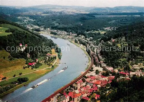 AK / Ansichtskarte Koenigstein_Saechsische_Schweiz Elbepartie Fliegeraufnahme Koenigstein_Saechsische