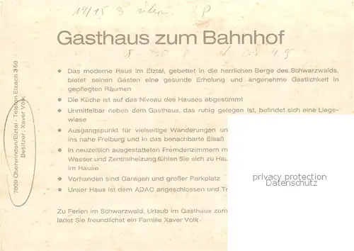 AK / Ansichtskarte Oberwinden_Elztal Gasthaus zum Bahnhof Gastraeume Oberwinden Elztal