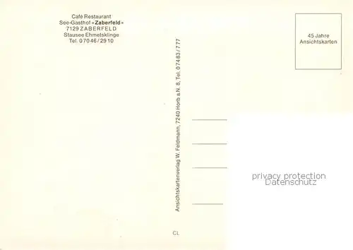 AK / Ansichtskarte Zaberfeld Cafe Restaurant See Gasthof Zaberfeld Gastraeume Seepartie Zaberfeld