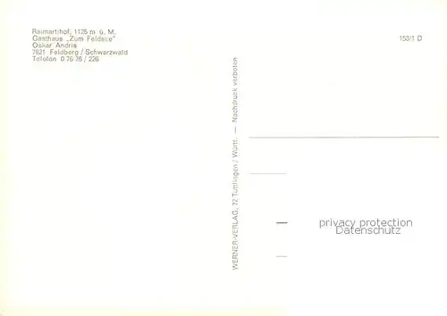 AK / Ansichtskarte Feldberg_1450m_Schwarzwald Feldseepartie Gasthaus Raimartihof Panorama 