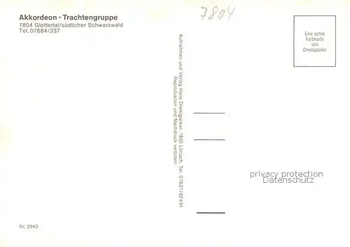 AK / Ansichtskarte Glottertal_Schwarzwald Akkordeon Trachtengruppe Details 