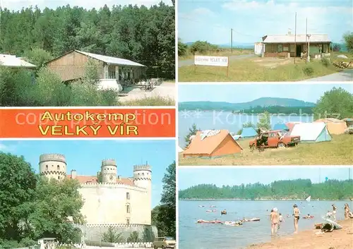AK / Ansichtskarte 73838038 Velky_Vir_CZ Autokemp Campingplatz Badestrand Burg 