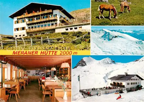 AK / Ansichtskarte  Meran_Merano_IT Meraner Huette Alpenverein Suedtirol Haflinger Pferde Skigebiet Alpenpanorama 