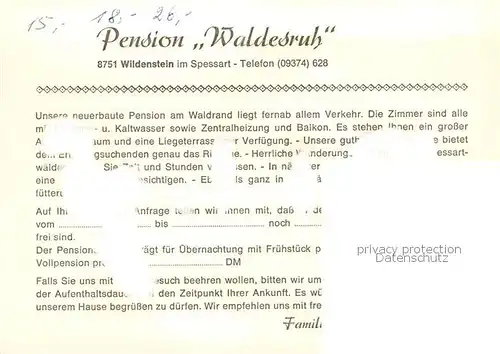 AK / Ansichtskarte  Wildenstein_Eschau Pension Waldesruh Gaststube Panorama Wildenstein_Eschau