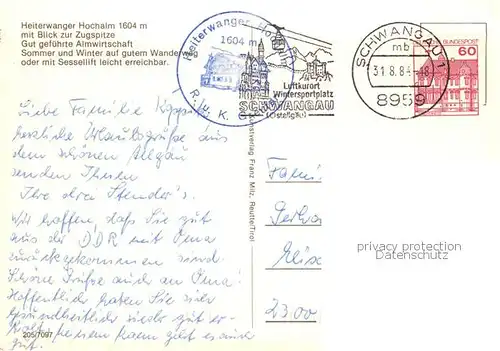 AK / Ansichtskarte  Schwangau Heiterwanger Hochalm mit Zugspitzblick Schwangau