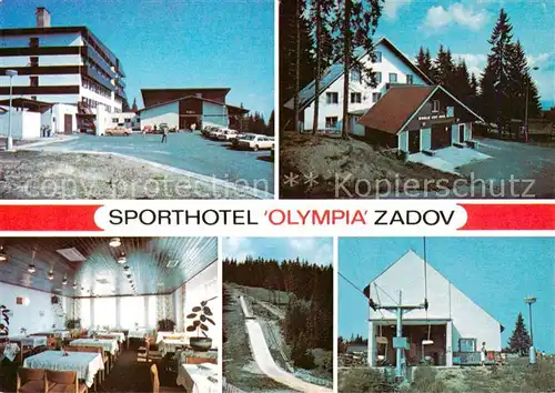 AK / Ansichtskarte 73838146 Zadov_Stachy_CZ Sporthotel Olympia Bezecky areal Velka jidelna Skokansky mustek s umelou hmotou Horni stanice lanove drahy 