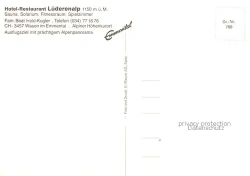 AK / Ansichtskarte  Wasen_Emmental_BE Hotel Restaurant Luederenalp Luederenchilbi Trachtenpaar Panorama Ringkaempfer Wasen_Emmental_BE