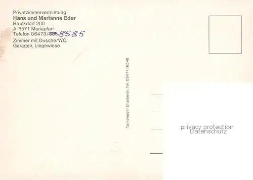 AK / Ansichtskarte 73838308 Mariapfarr_AT Privatzimmervermietung Eder 