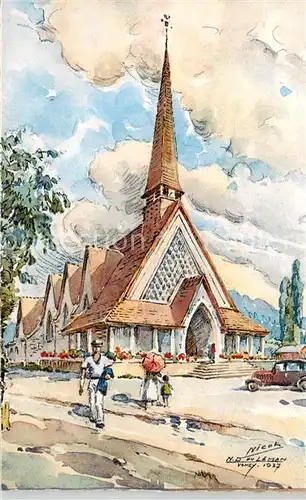 AK / Ansichtskarte  Thonon-les-Bains_74_Haute-Savoie Eglise de Notre Dame du Leman Aquarell 