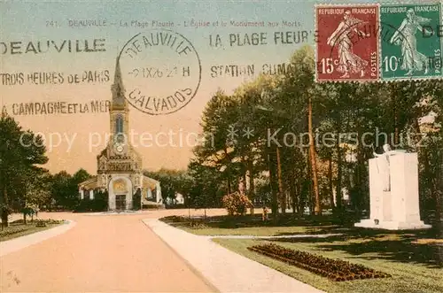 AK / Ansichtskarte  Deauville-sur-Mer La Plage Fleurie LEglise et le Monument aux Morts 