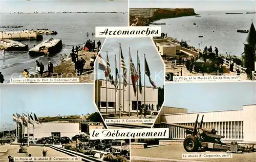 AK / Ansichtskarte  Arromanches-les-Bains_14_Calvados Epoves et Digue du Port de Debarquement La Plage et le Musee La Place et le Musee Le Musee 