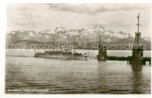 AK / Ansichtskarte Dampfer_Binnenschifffahrt Konstanz Hafen mit Saentisblick 