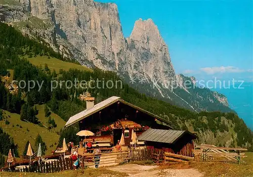 AK / Ansichtskarte Seiseralm_Alpe_di_Siusi_Trentino_IT Saltnerhuette Tschiapid mit der Schlern 