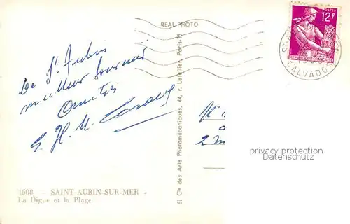 AK / Ansichtskarte Saint Aubin sur Mer_Calvados La Digue et la Plage Saint Aubin sur Mer