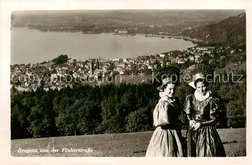 AK / Ansichtskarte Bregenz_Vorarlberg_Bodensee Blick von der Fluherstrasse Bregenzer Bucht mit Trachten 
