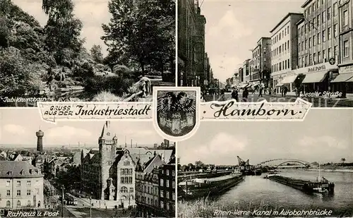 AK / Ansichtskarte Hamborn Jubilaeumshain Weseler Strasse Rathaus Post Rhein Herne Kanal mit Autobahnbruecke Hamborn