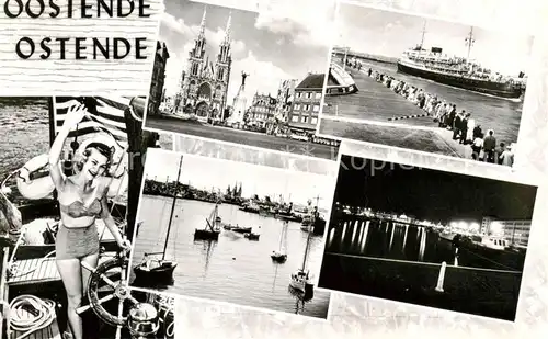 AK / Ansichtskarte Oostende_Ostende_West Vlaanderen_Belgie Kirche Ozeandampfer Hafenpartie Nachtansicht 