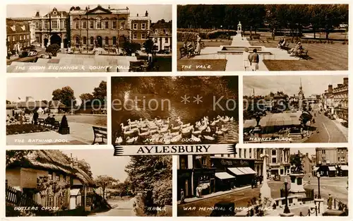 AK / Ansichtskarte Aylesbury_Vale_UK The Corn Exchange and County Hall The Vale The Bathing Pool Aylesbury Ducks Butlers Cross War Memorial and Markte Place 