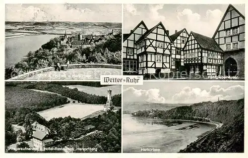 AK / Ansichtskarte Wetter__Ruhr Panorama Blick auf Freiheit und Harkortsee Fuenfgiebelhaeuser Fachwerk Hotel Restaurant Harkortberg 