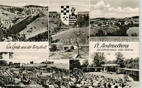 AK / Ansichtskarte St_Andreasberg_Harz Panorama Sessellift Blick zum Glockenberg Konzertanlage im Kurpark St_Andreasberg_Harz